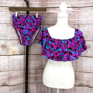 Nakimuli Pink Purple and Blue Geometric Two Piece Swimsuit Size M